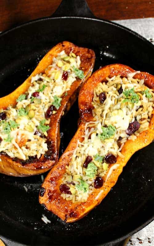 Stuffed Butternut Squash with Chicken and Rice