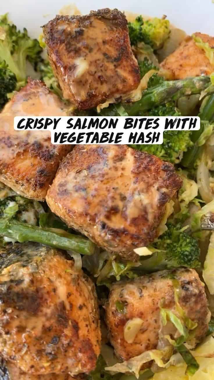 Crispy Salmon Bites With Vegetable Hash