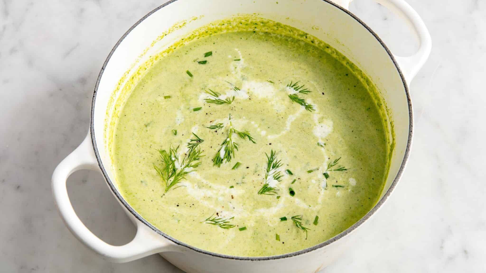 Creamy Asparagus Soup with Roasted Pepper Puree