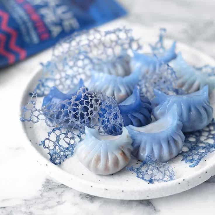 Butterfly Pea Steamed Crystal Dumplings With Enoki Mushroom Filling