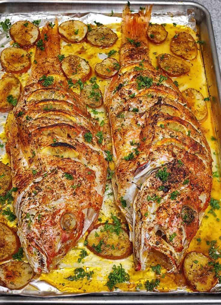 Oven Baked Whole Yellowtail Snapper