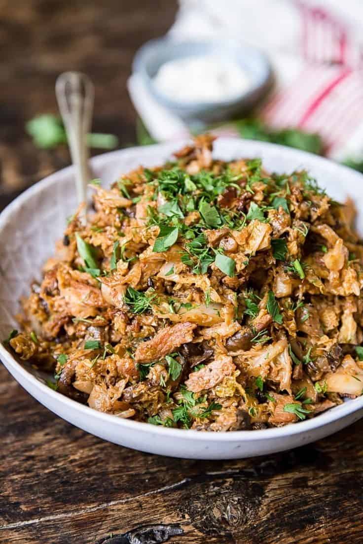 Braised Savoy Cabbage With Bacon And Mushrooms