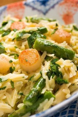 Creamy Orzo With Bay Scallops, Asparagus & Parmesan