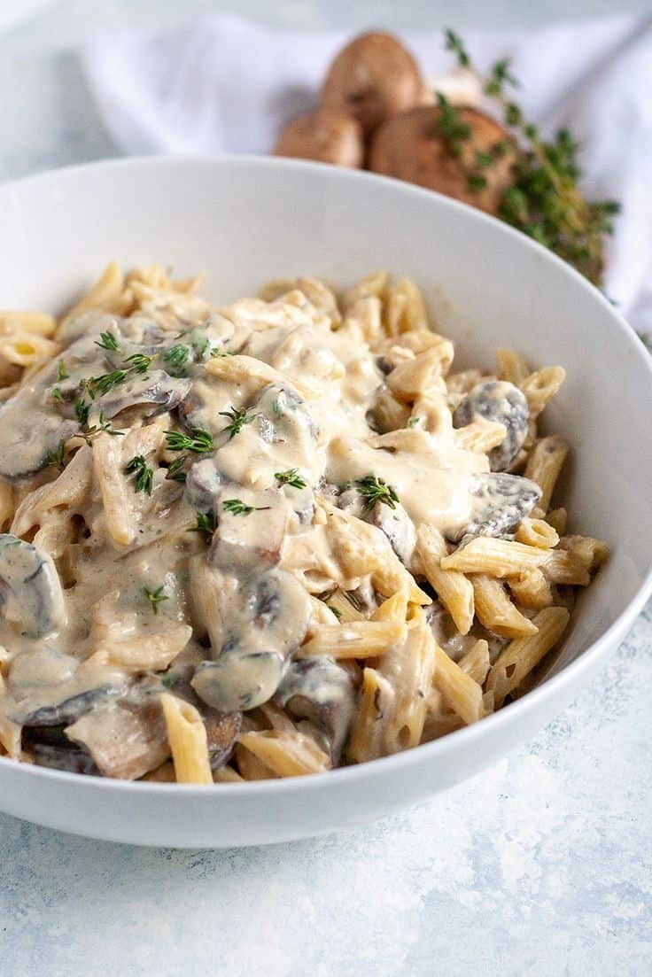 Creamy Tofu Garlic Mushroom Pasta