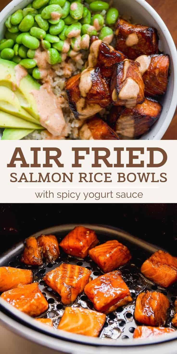 Air Fried Teriyaki Salmon Bites Rice Bowl