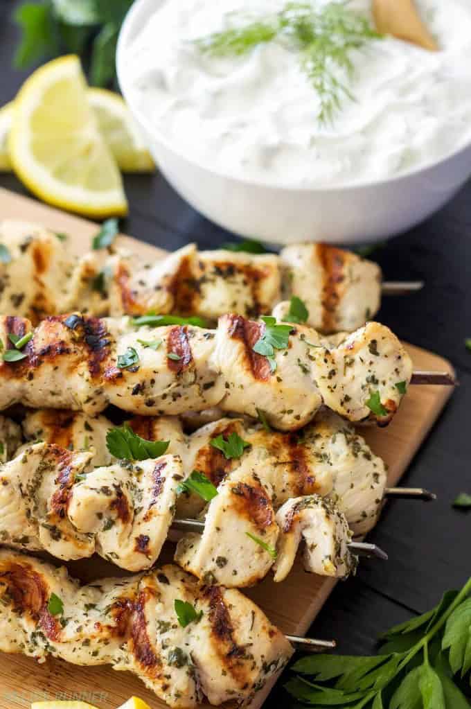 Greek Lemon Chicken Skewers with Tzatziki Sauce