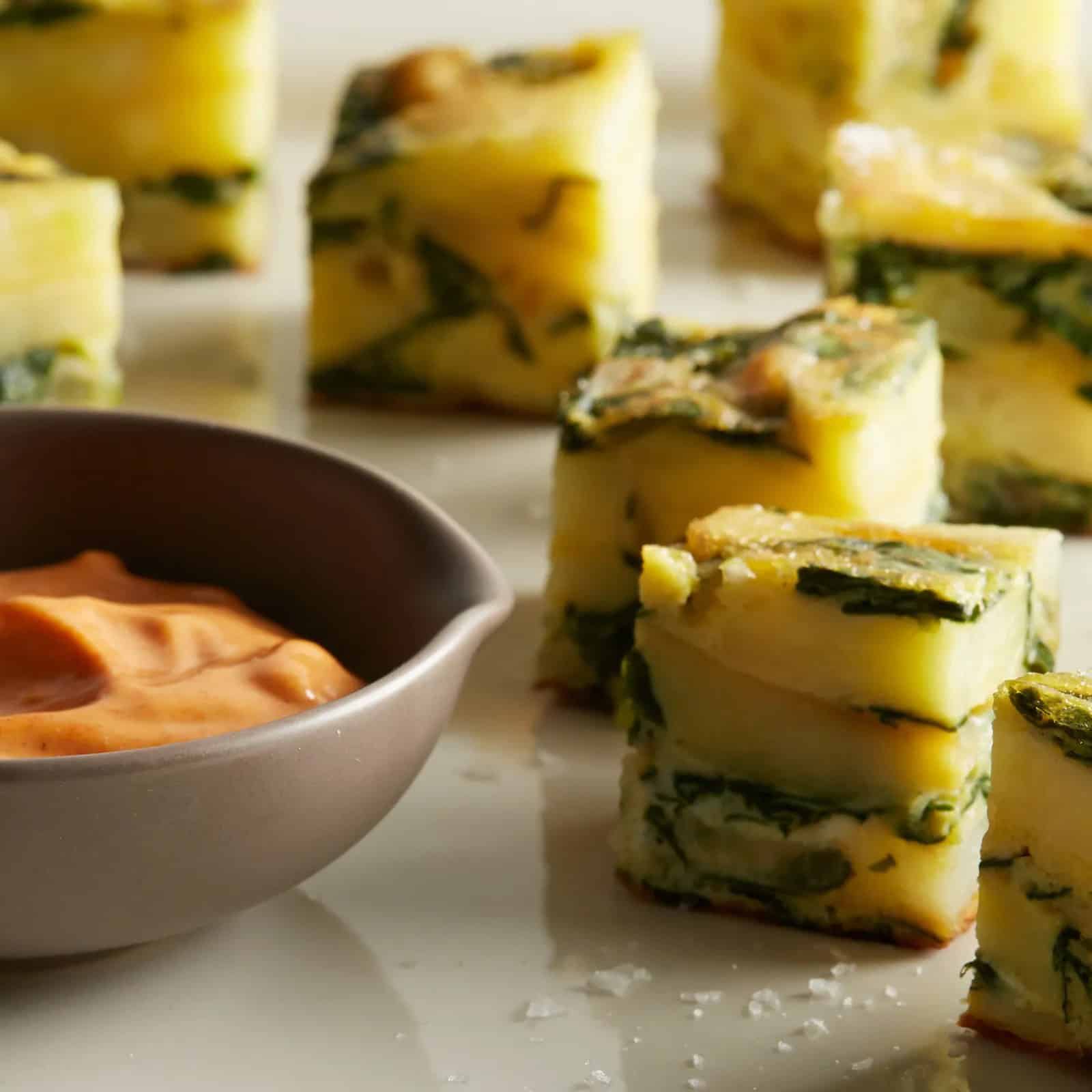 Spanish Tortilla Bites with Winter Greens and Garlic