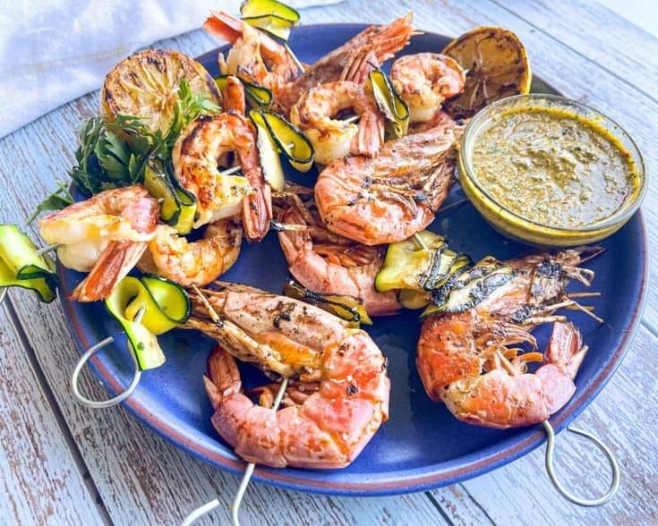 Grilled Argentinian Red Shrimp With Pistachio Chimichurri