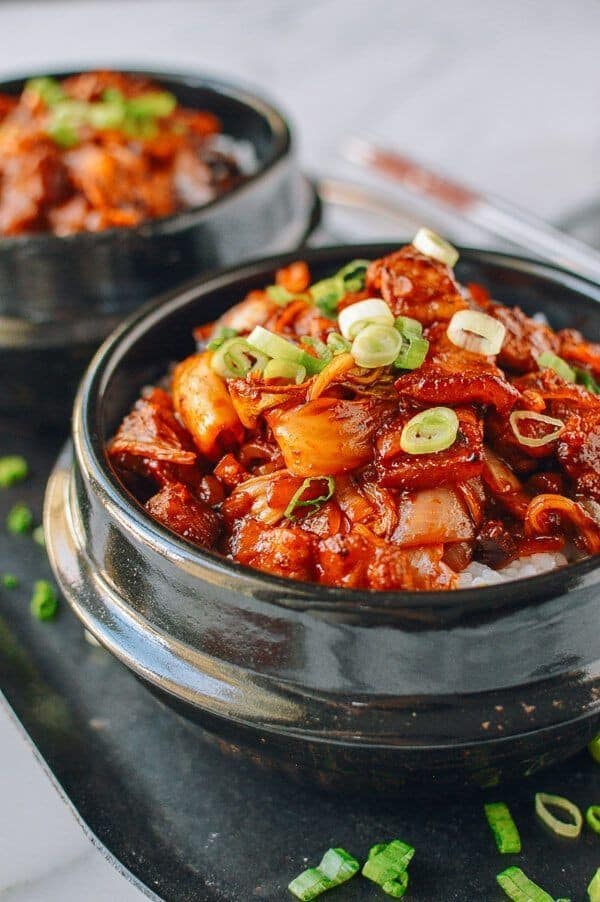 10-Minute Korean Crispy Pork Belly Kimchi Bowls