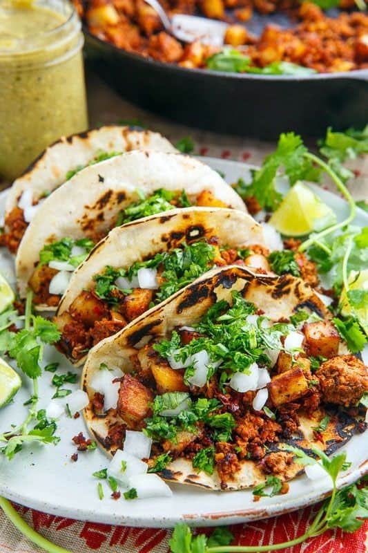 Chorizo And Potato Tacos With Avocado Salsa Verde