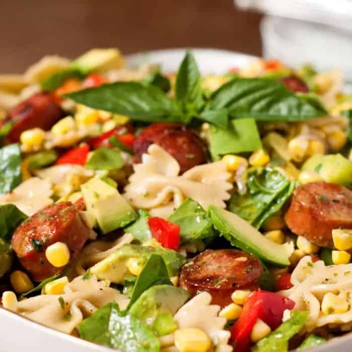 Kielbasa Pasta Salad With Lemon Basil Dressing