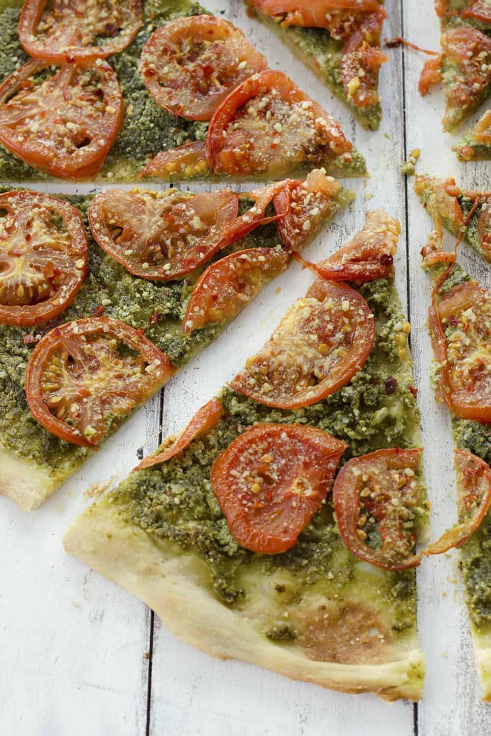 Vegan Pesto and Roasted Tomato Pizza