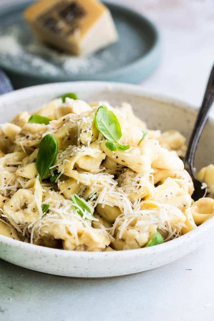 Creamy Tortellini With Peas, Asparagus & Bacon