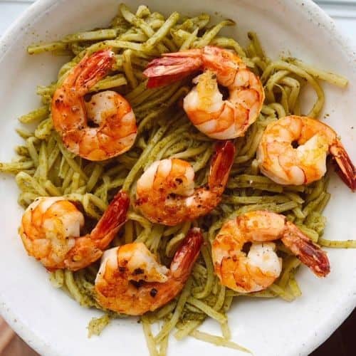 Hearts Of Palm Noodles With Pesto And Shrimp