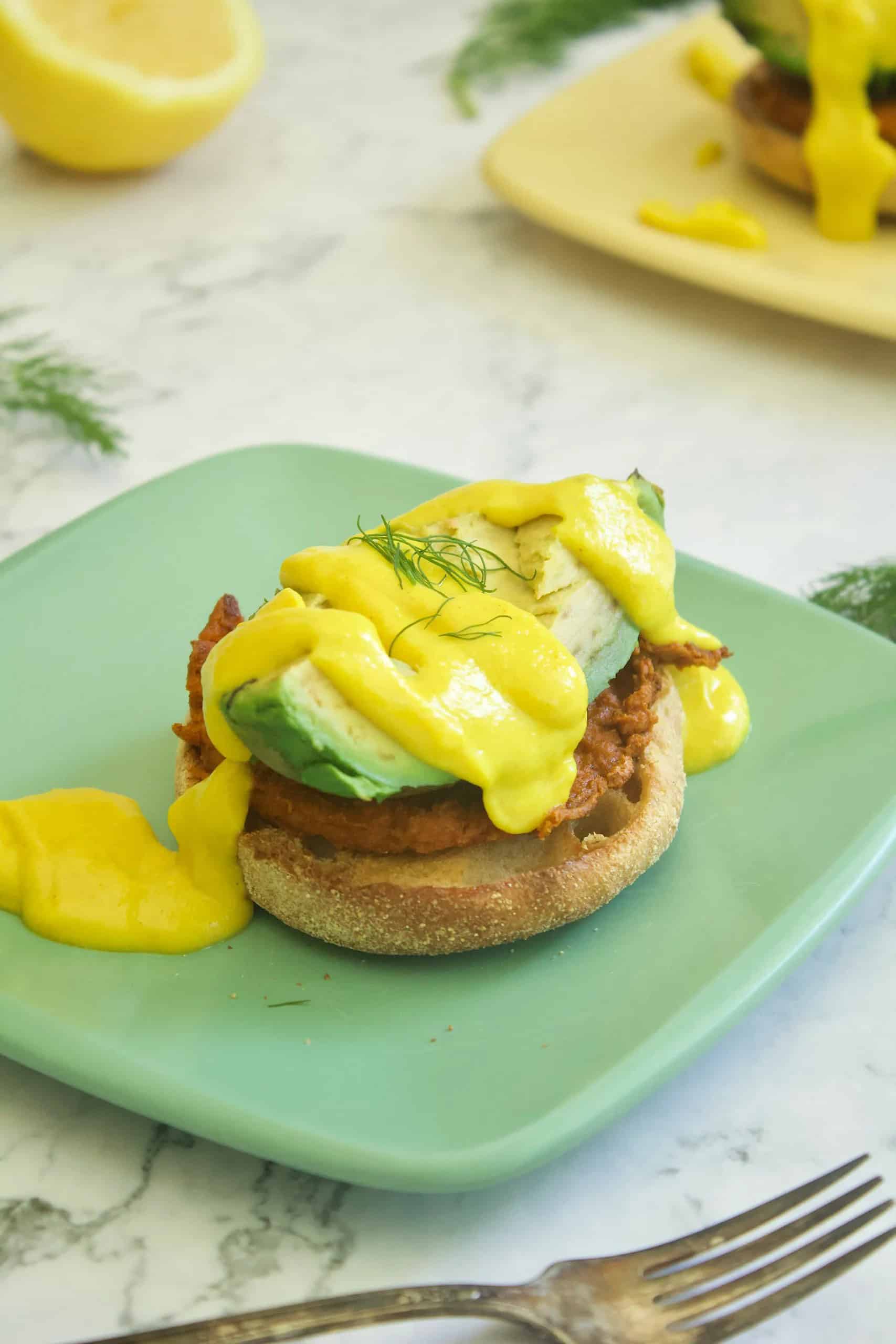 Vegan Eggs Benedict with Avocado and Tofu