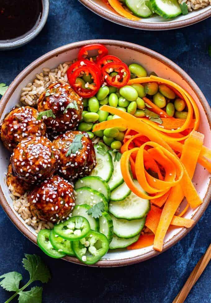 Asian Turkey Meatball Bowls