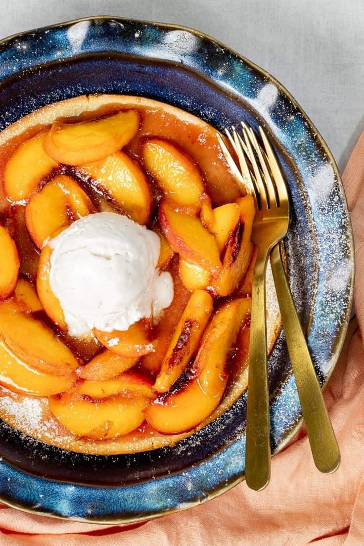 Vegan Dutch Baby With Caramelized Peaches