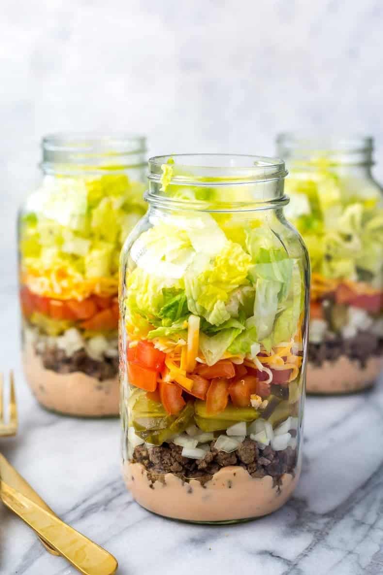 Meal Prep Low-Carb Big Mac Salad Jars