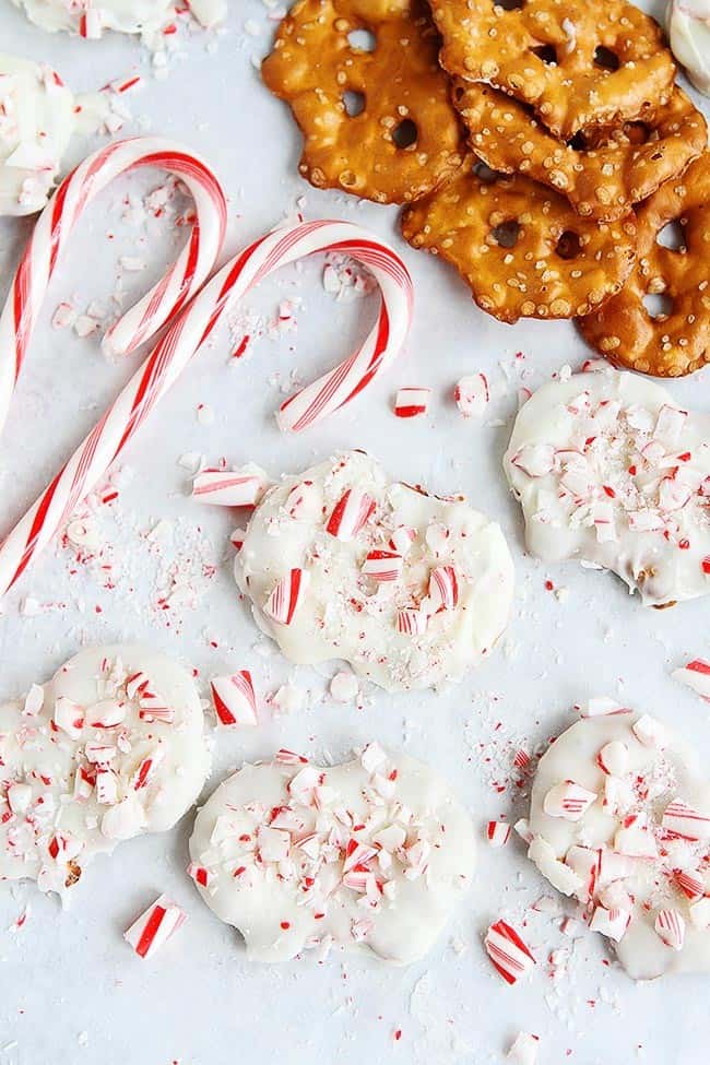 White Chocolate Peppermint Pretzels