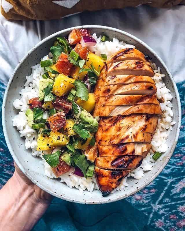 Mango Barbecue Chicken With Mango Salsa And Rice