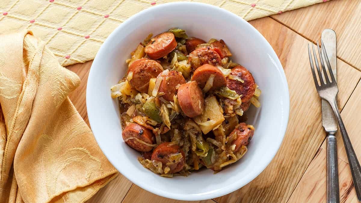 Skillet Turkey Kielbasa With Lentils And Kale