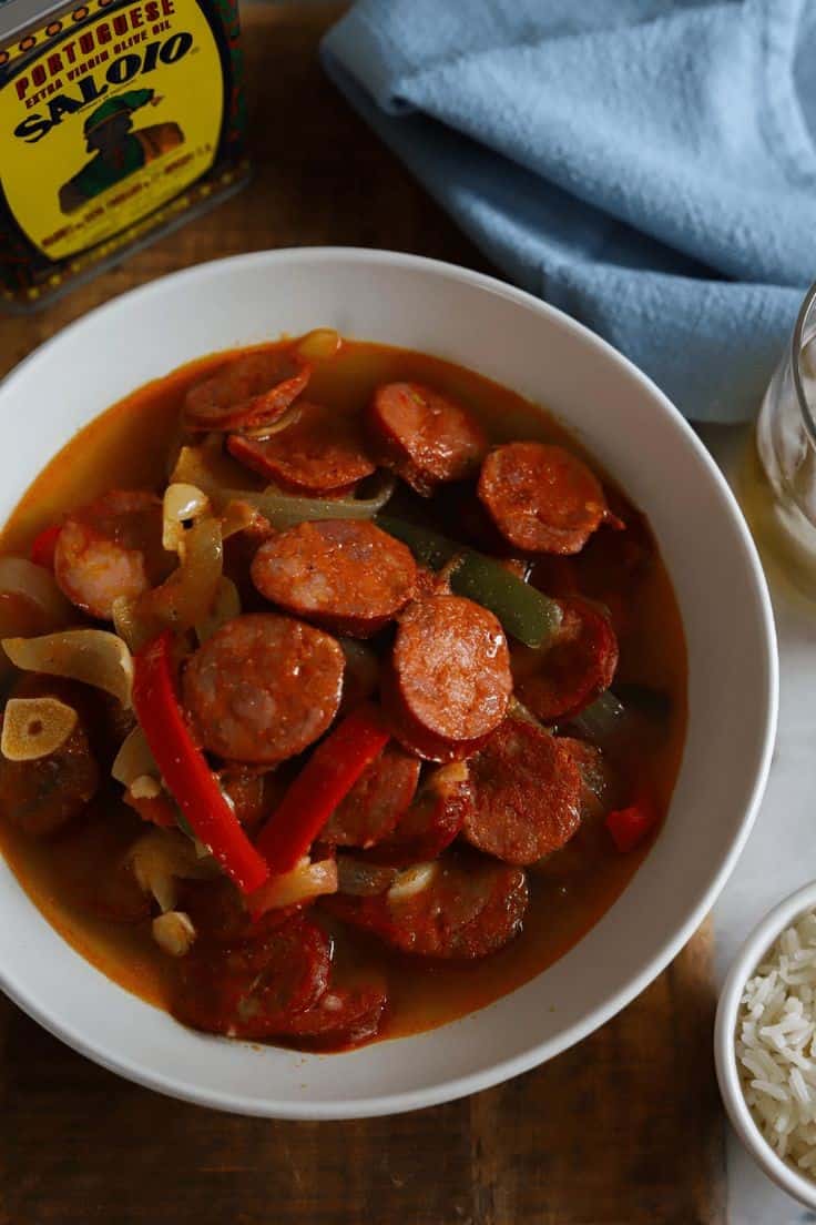 Cape Verdean Style Linguiça With Peppers And Onions