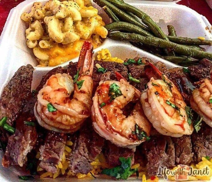 Jerk Steak & Shrimp Over Yellow Rice