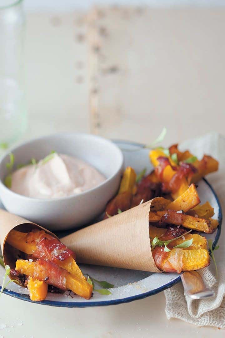 Parma Ham-Wrapped Hubbard Squash Chips With Paprika Dip