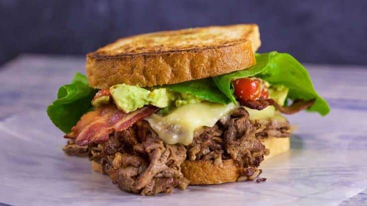 Shaved Beef ‘N Bacon Clubs With Pepper Jack And Guac