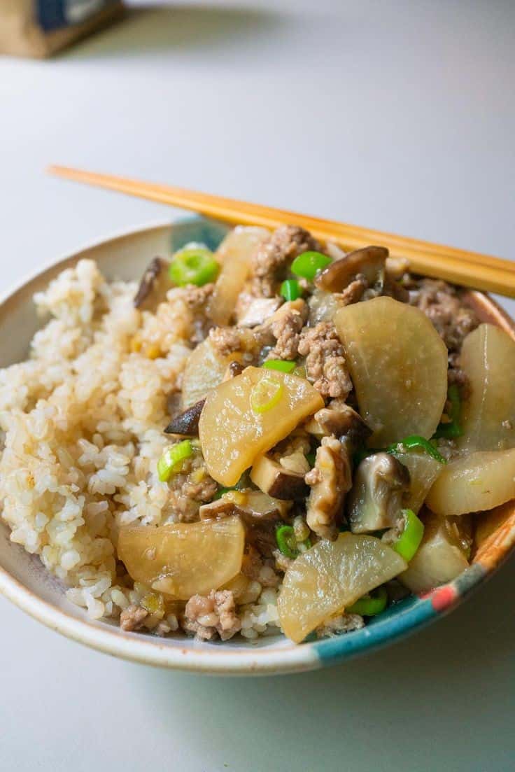 Braised Daikon, Pork, And Mushroom