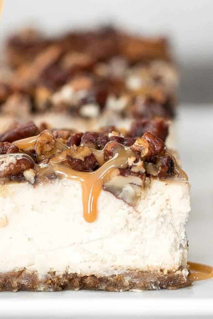 Caramel Pecan Cheesecake Bars