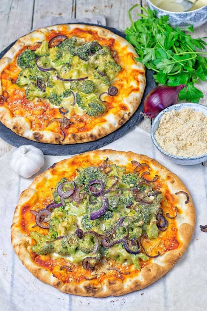 Broccoli Cheese Vegan Pizza