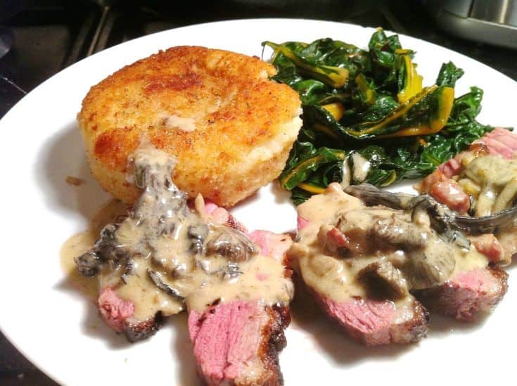 Pan-Fried Goose Breast With Wild Mushroom Sauce, Potato Cake And Swiss Chard