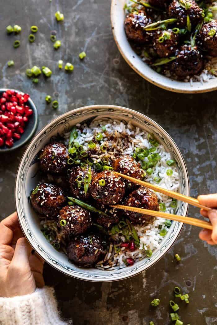 Sticky Ginger Sesame Chicken Meatballs