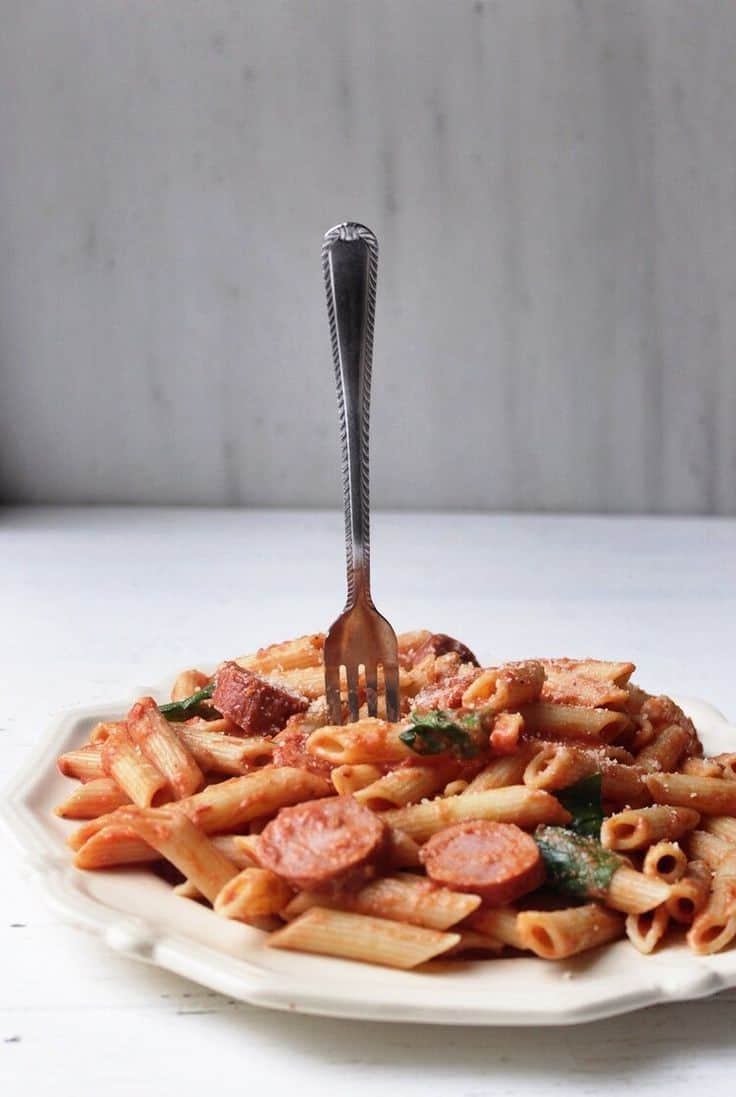 Spinach Penne Pasta With Linguiça