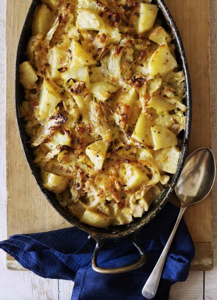 Potato, Leek And Savoy Cabbage Gratin