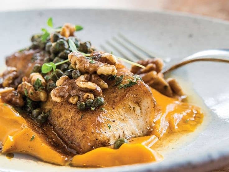 Pan-Roasted Cobia With Sweet Potato And Maple Syrup Puree