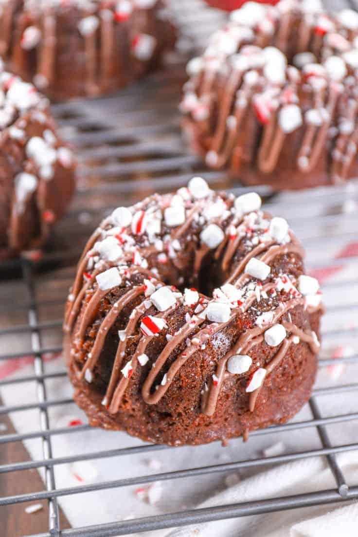 Mini Peppermint Hot Chocolate Bundt Cakes