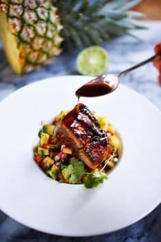 Seared Hawaiian Wahoo With Honey Soy Glaze And Pineapple Salsa