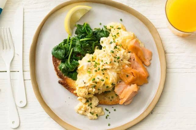 Hot-smoked salmon scrambled eggs