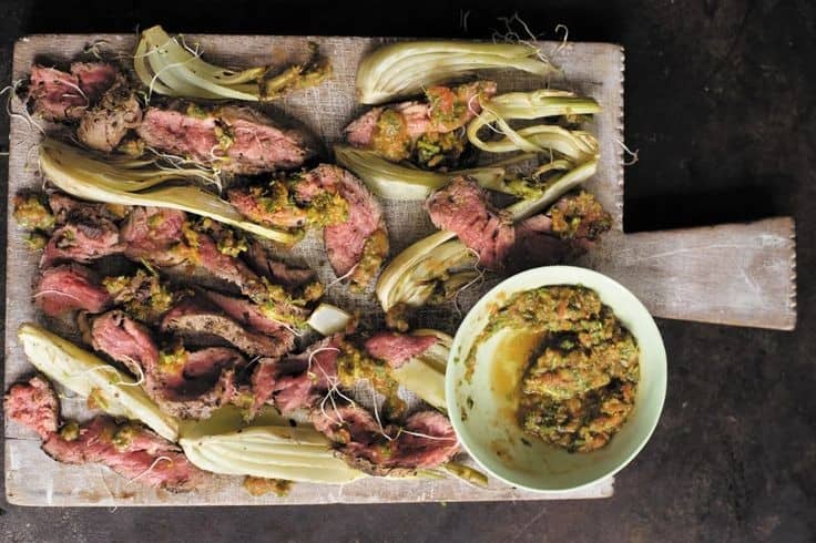 Minute Steak With Roasted Fennel And Arugula And Caper Dressing