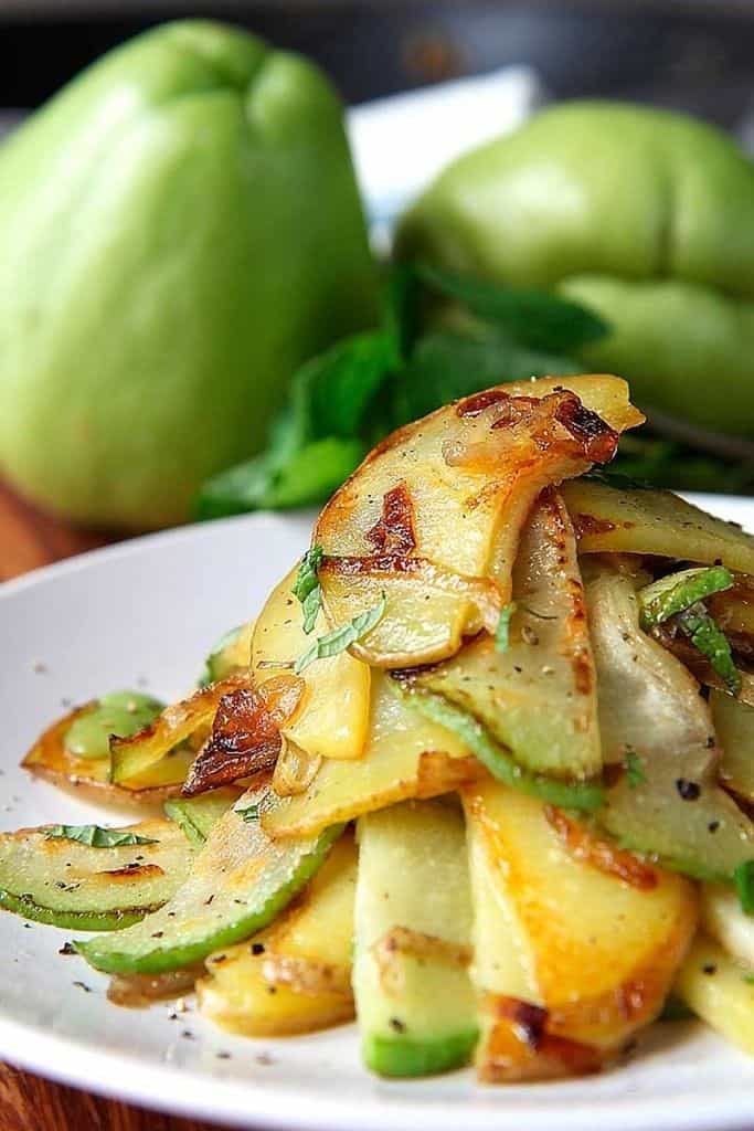 Sautéed Chayote (Mirliton) Squash And Potatoes With Shallots And Mint