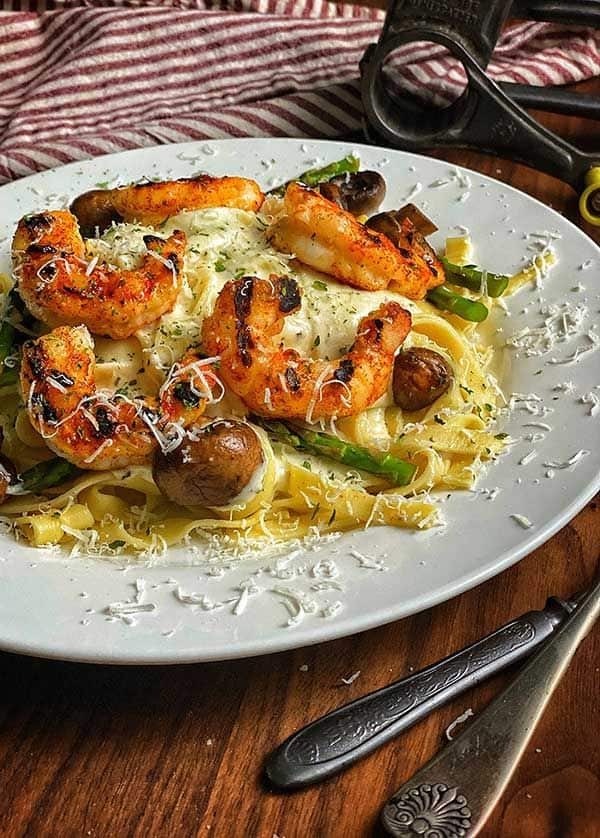 Grilled Argentinian Shrimp With Fettuccini Alfredo