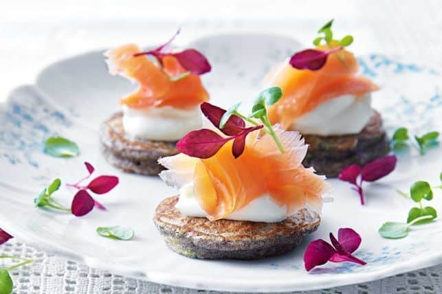 Buckwheat and zucchini blini with smoked salmon