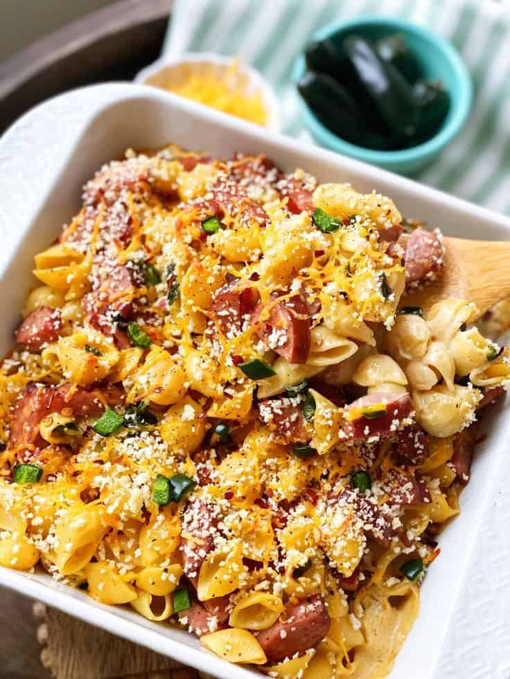 Jalapeño Popper Kielbasa Pasta Bake