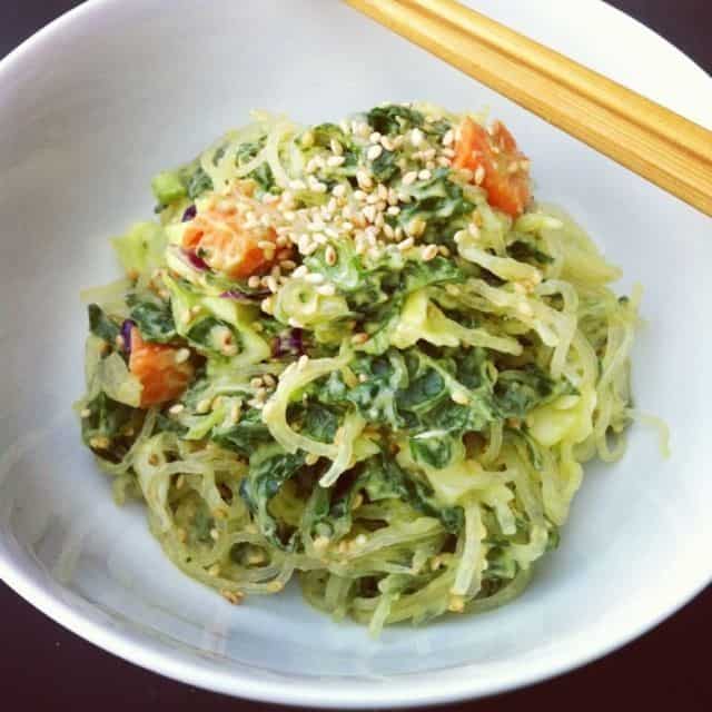 Kelp Noodles With Avocado Miso Dressing