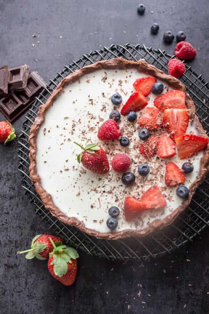 Chocolate Vanilla Berry Panna Cotta Tart