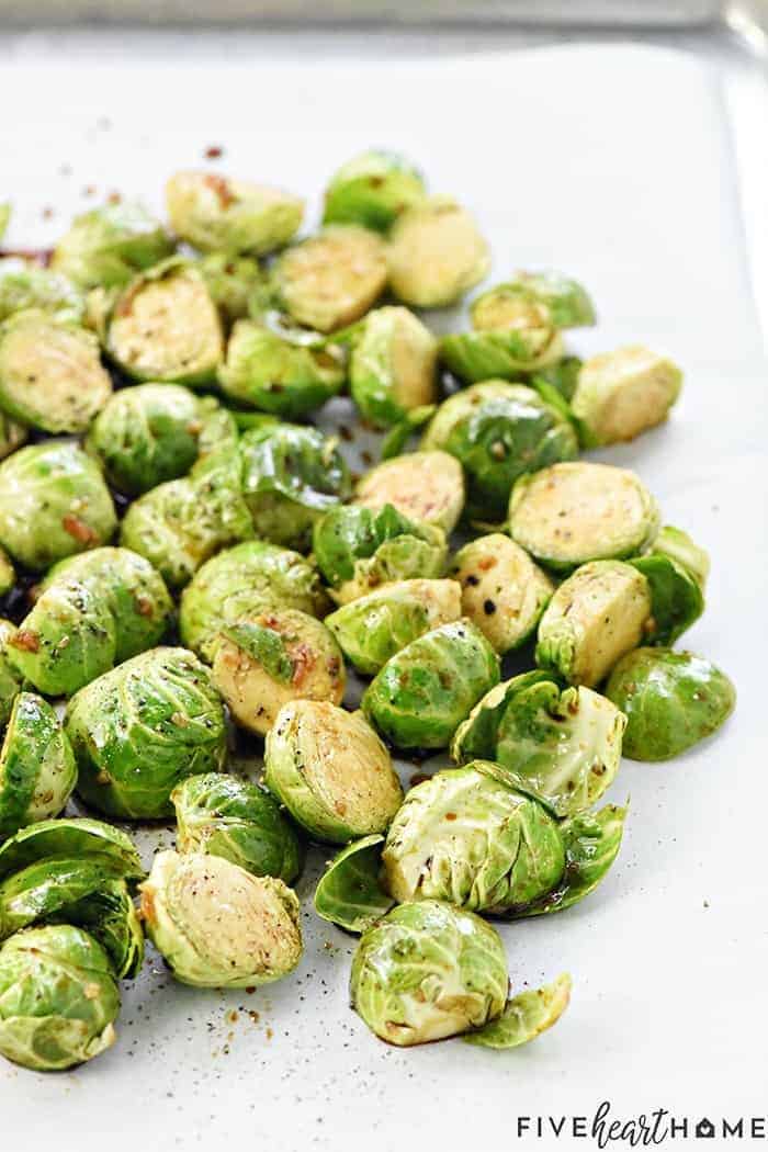 Roasted Brussels Sprouts with Balsamic, Pistachios, & Cranberries