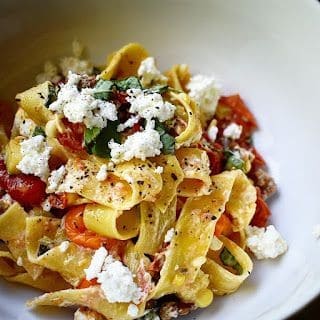 Pappardelle Pasta With Roasted Summer Vegetables And Goat Cheese