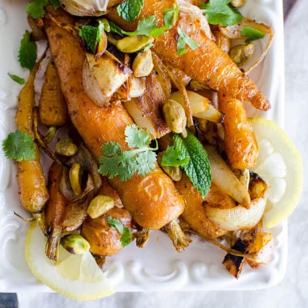 Roasted Spiced Carrots with Pistachios